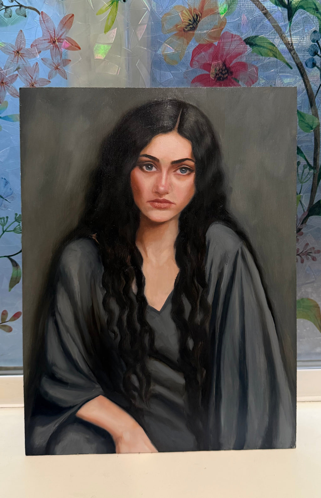 woman in a dark dress