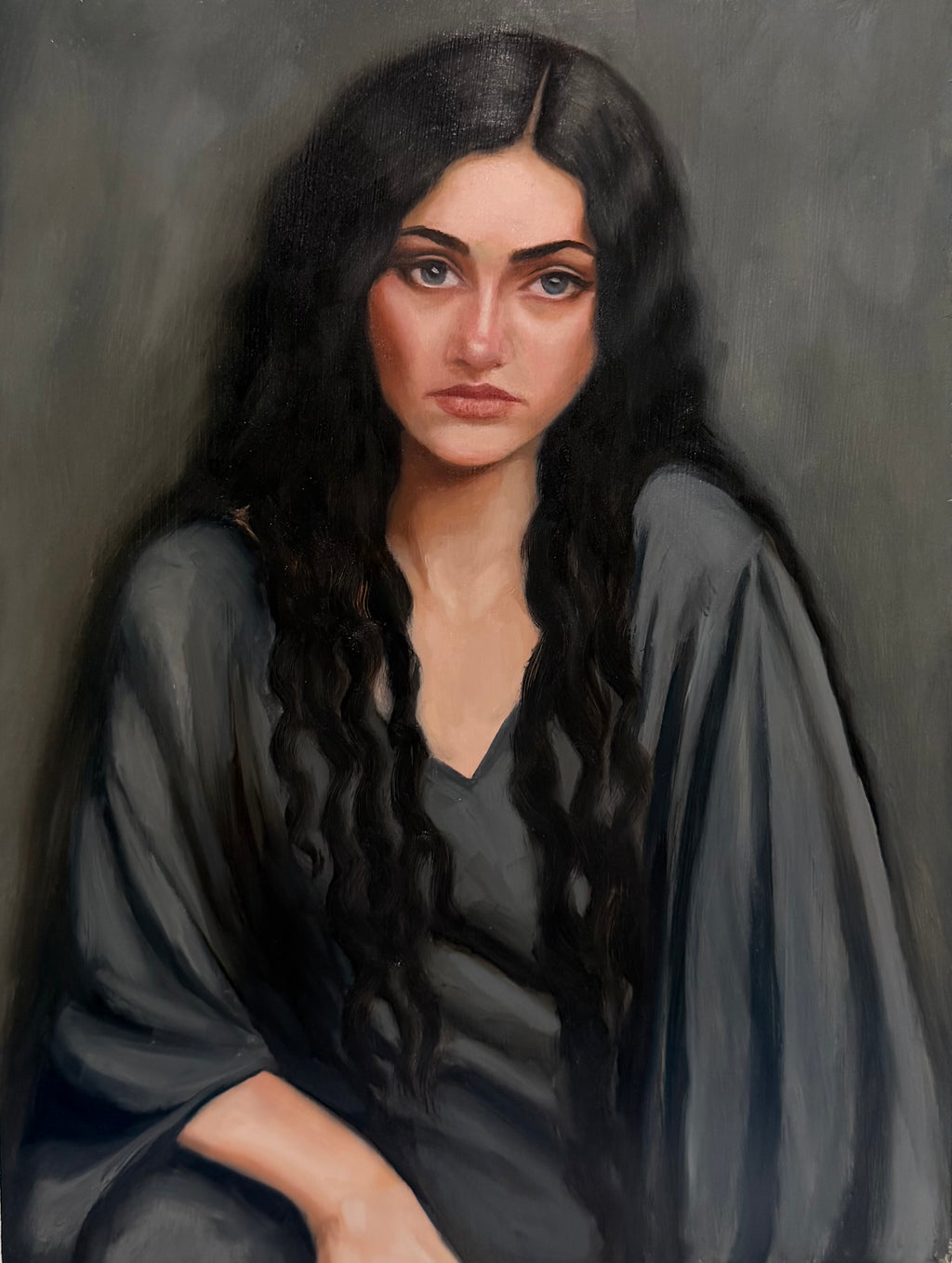 woman in a dark dress