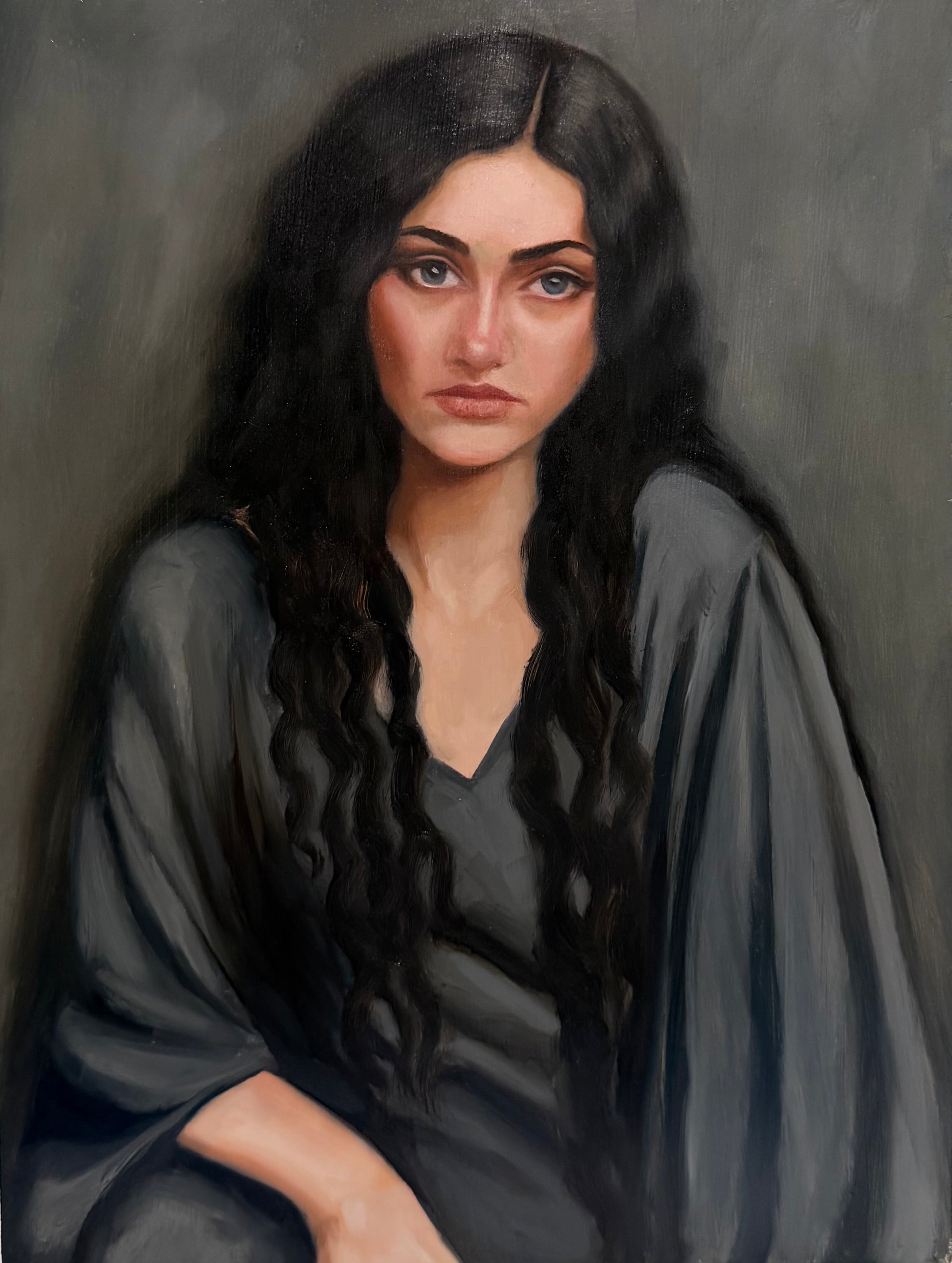 woman in a dark dress